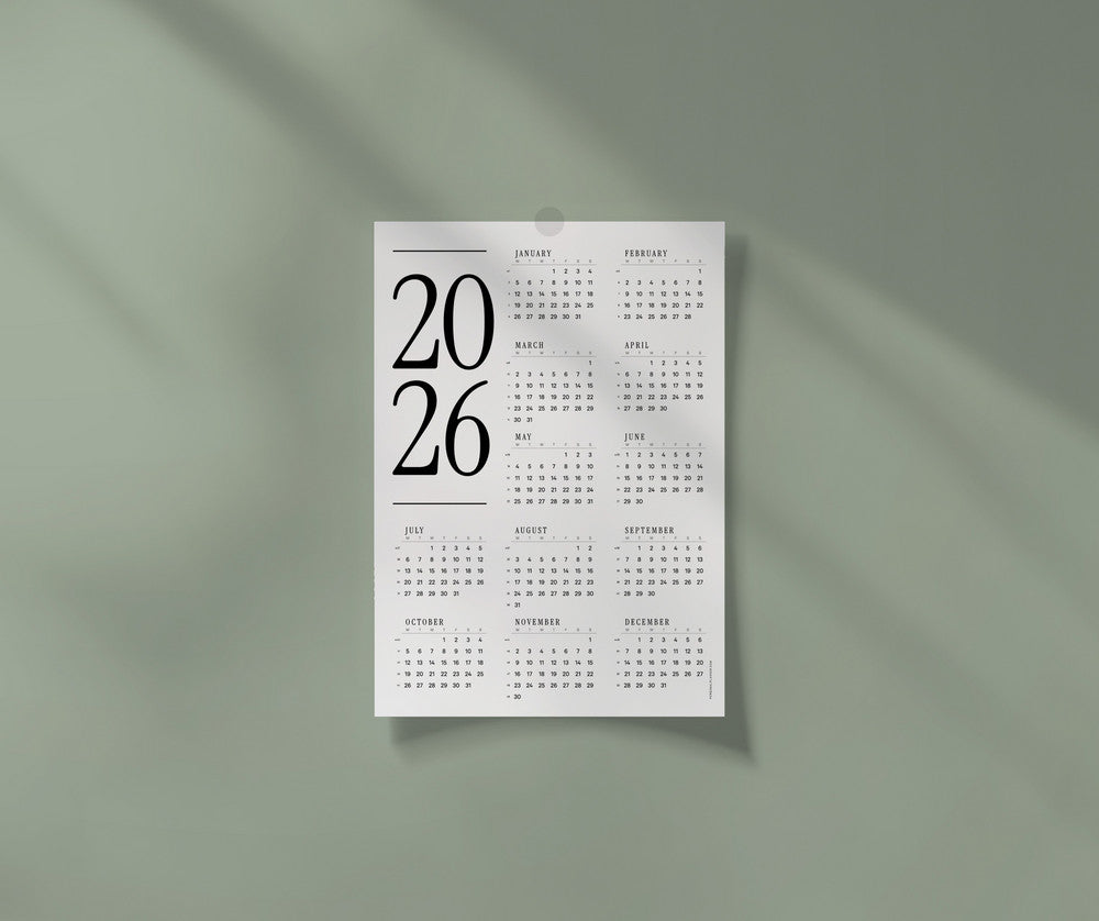 Årsöversikt för 2026 Gratis kalender att ladda ner!