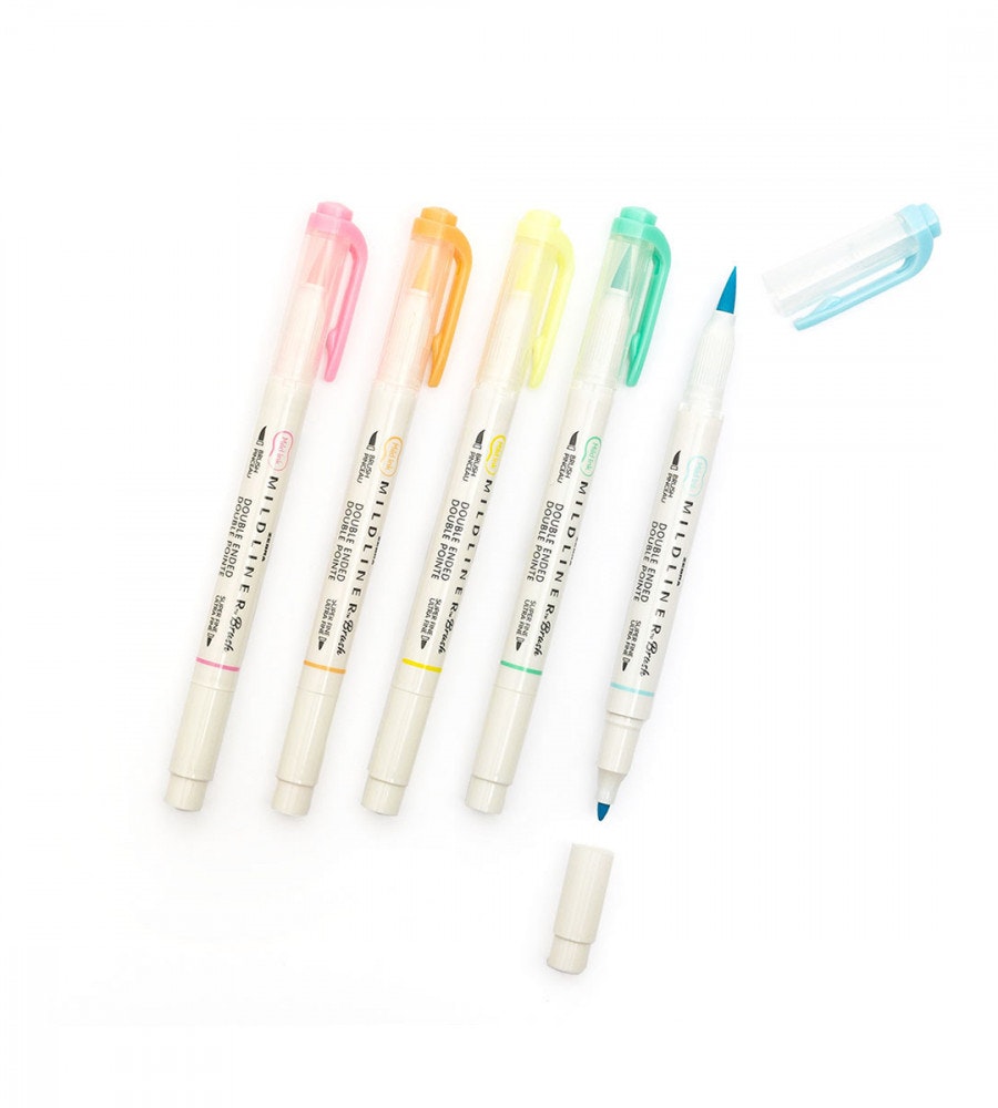 pennor Överstrykningspenna zebra mildliner brush fluorescent 5-pack (fluorescent)