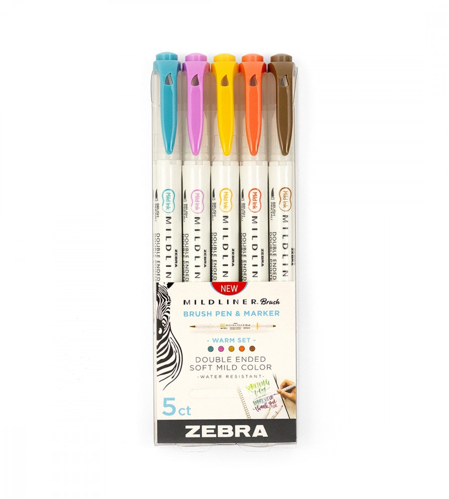 pennor Överstrykningspenna zebra mildliner brush warm 5-pack (warm)