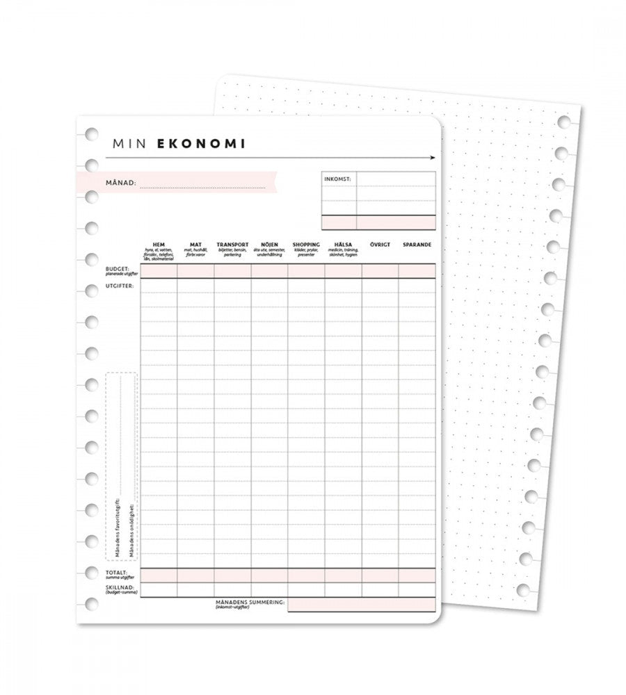 snap-in refill-sidor ekonomi detaljerad budget 12-pack till almanacka - storlek a5 (spiral)
