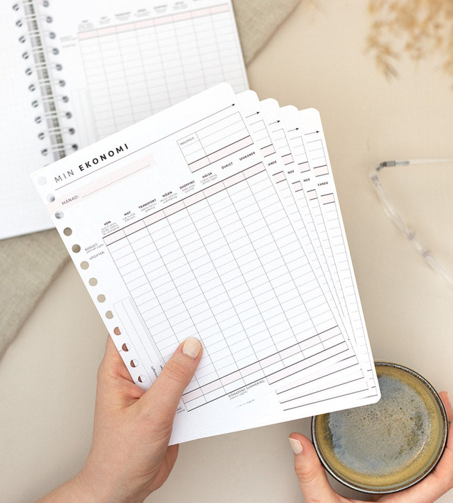 snap-in refill-sidor ekonomi detaljerad budget 12-pack till almanacka - storlek a5 (spiral)