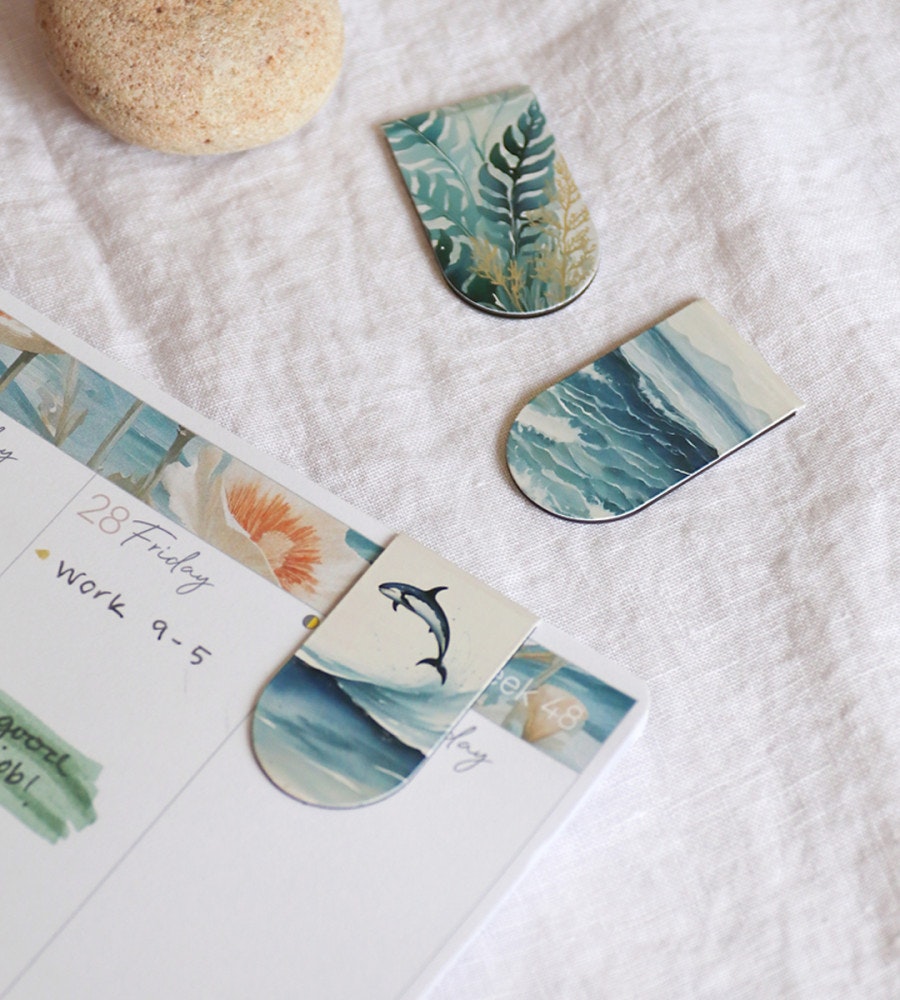 magnetbokmarken magnetbokmärken ocean stories 3-pack (gem) blå