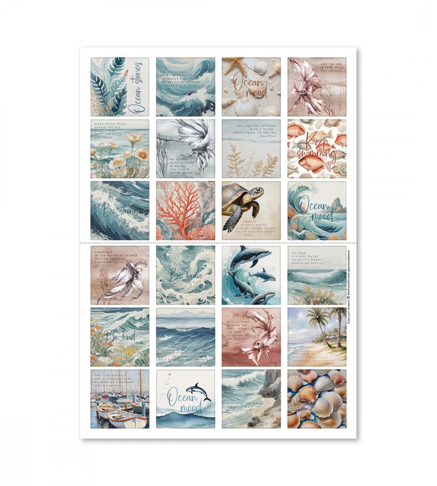 klistermarke klistermärken - ocean stories (spread) blåbrun
