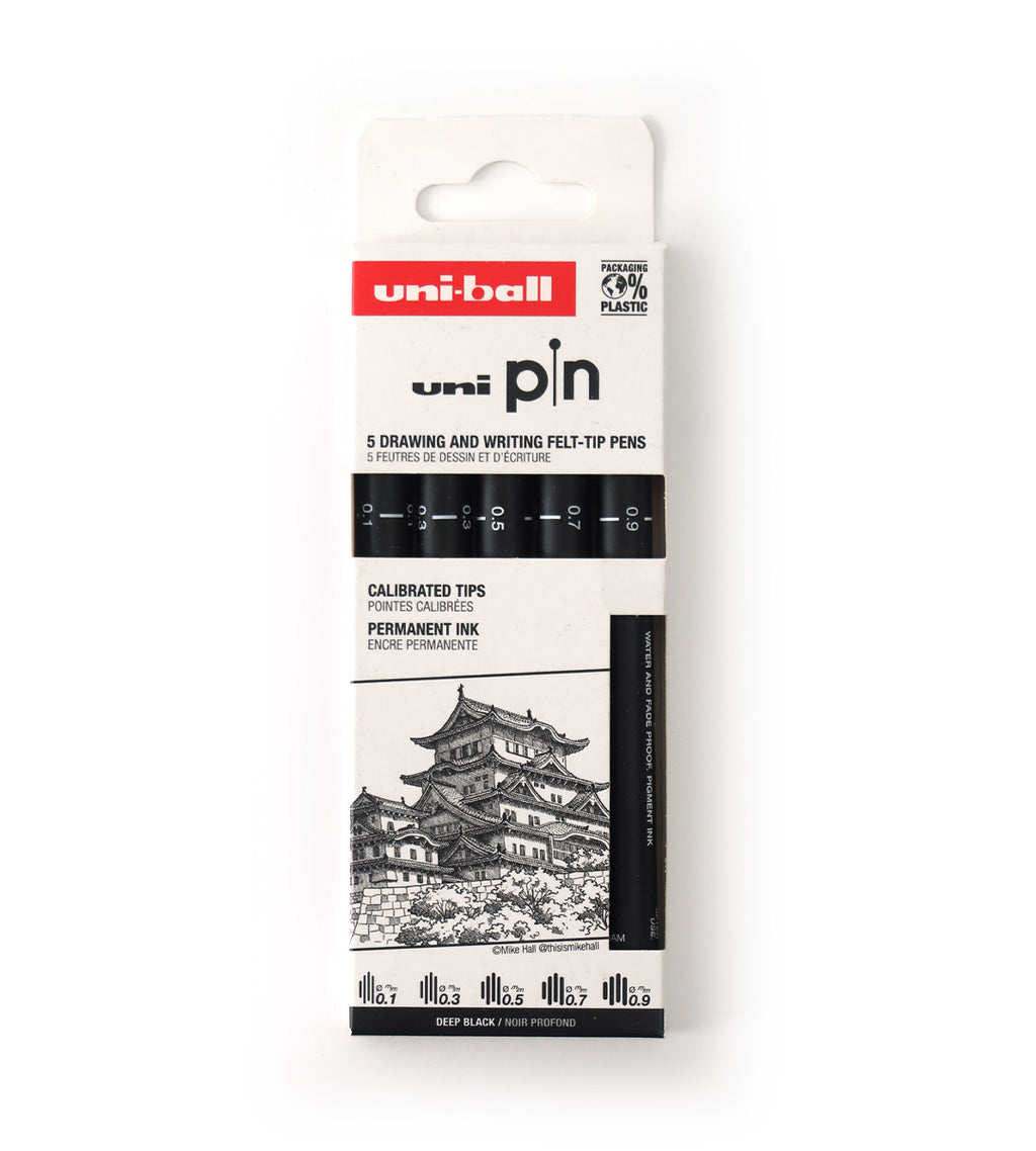 Fineliner - Uni Pin 5-pack - svart