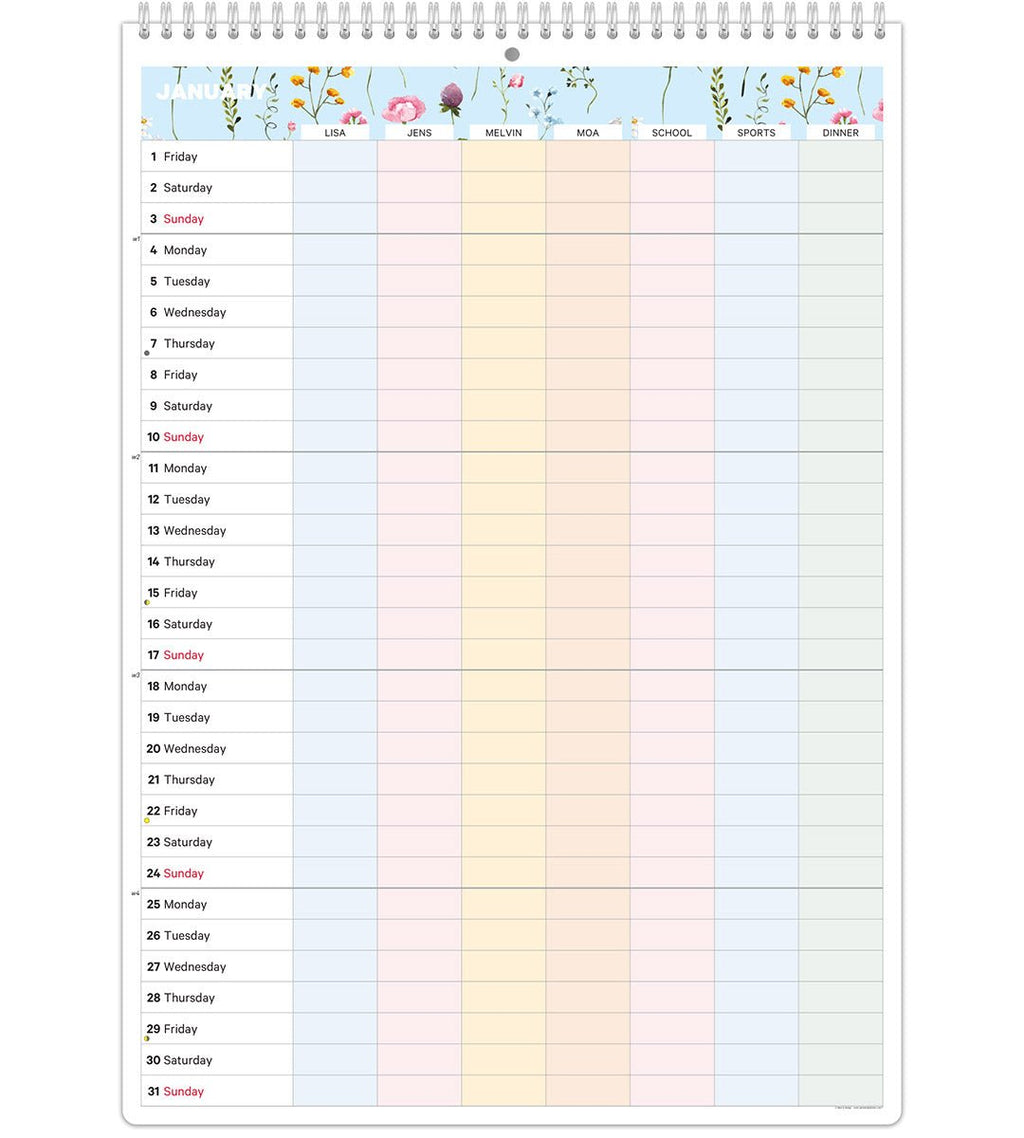 Familjekalender - Månadsöversikt - Personal Planner