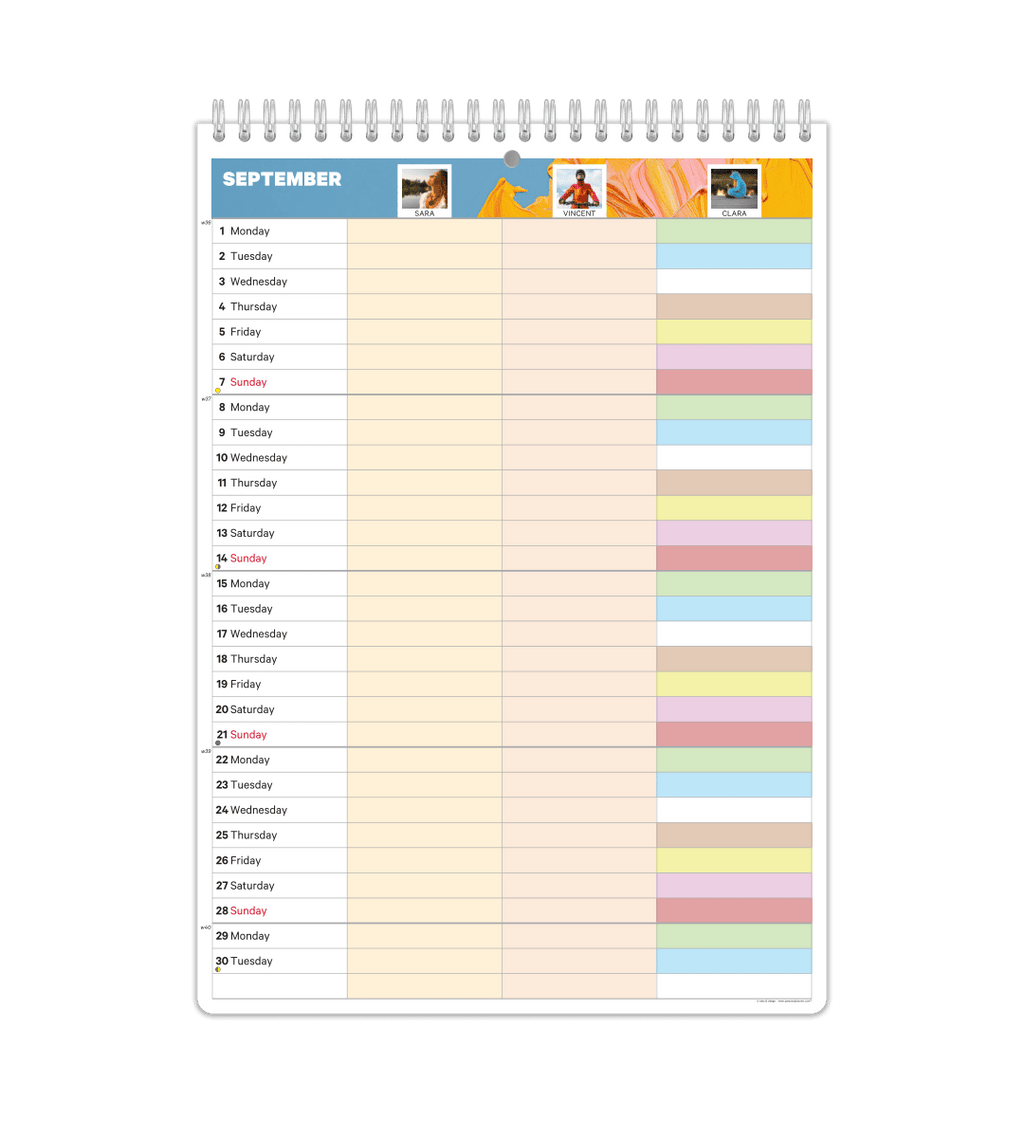 Familjekalender - Månadsöversikt - Personal Planner