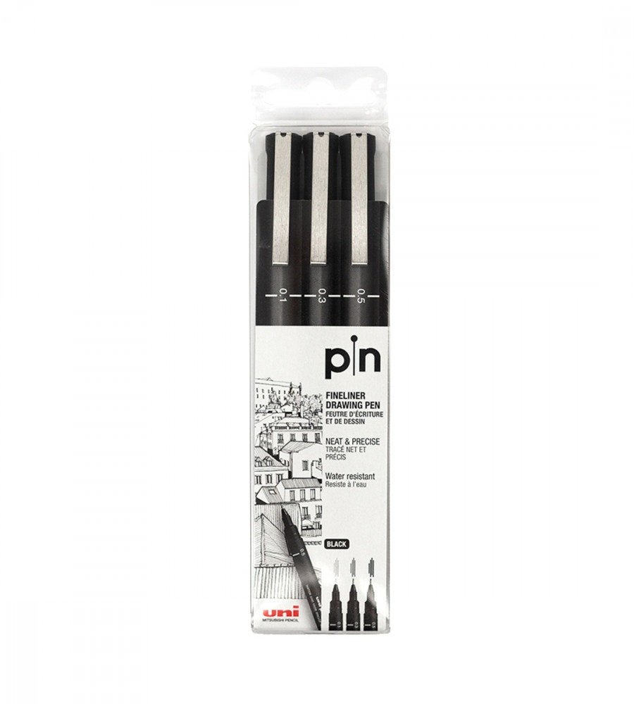 Fineliner - Uni Pin 3-pack (0.1, 0.3, 0.5) - svart - Personal Planner