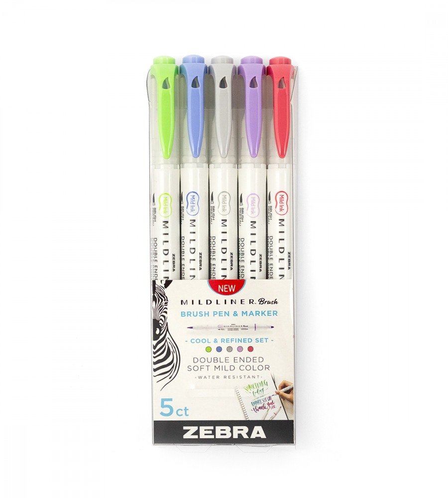 Överstrykningspenna - Zebra Mildliner Brush - 5-pack - Personal Planner