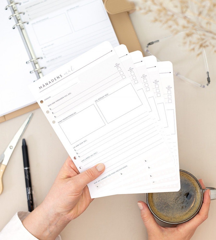 Refillsidor - Månadens mål 12-pack till systemkalender - storlek A5 - Personal Planner