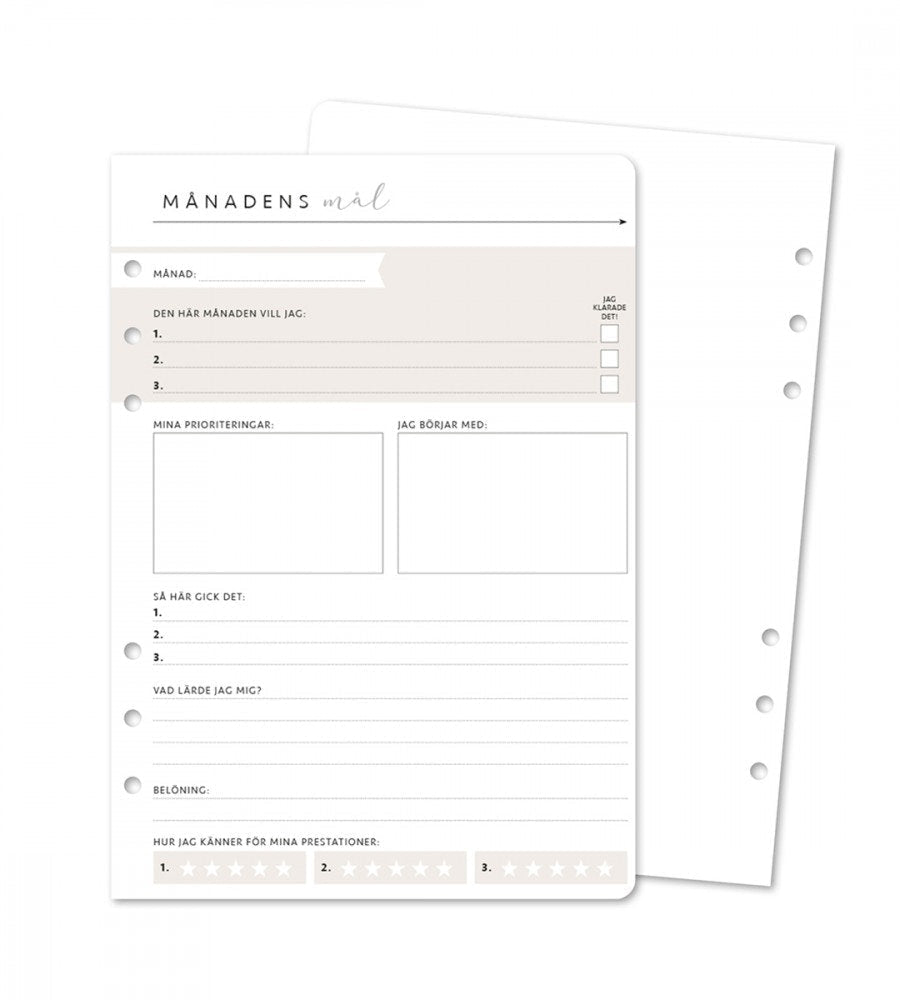 Refillsidor - Månadens mål 12-pack till systemkalender - storlek A5 - Personal Planner