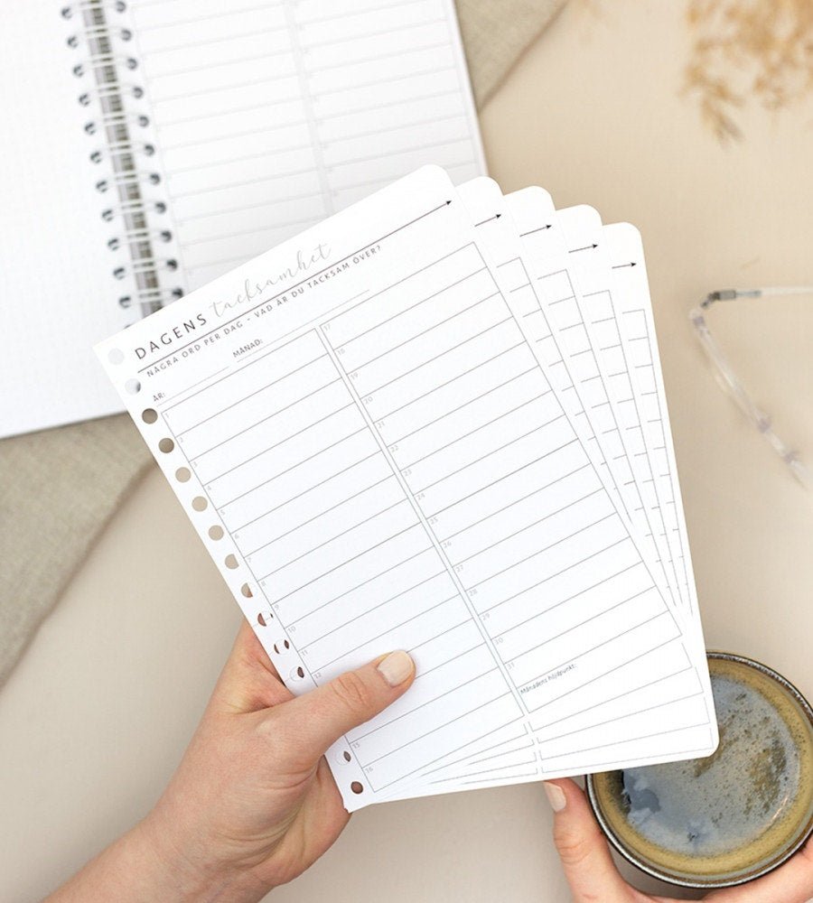 Snap in refillsidor - Dagens tacksamhet till almanacka - Storlek A5 - Personal Planner