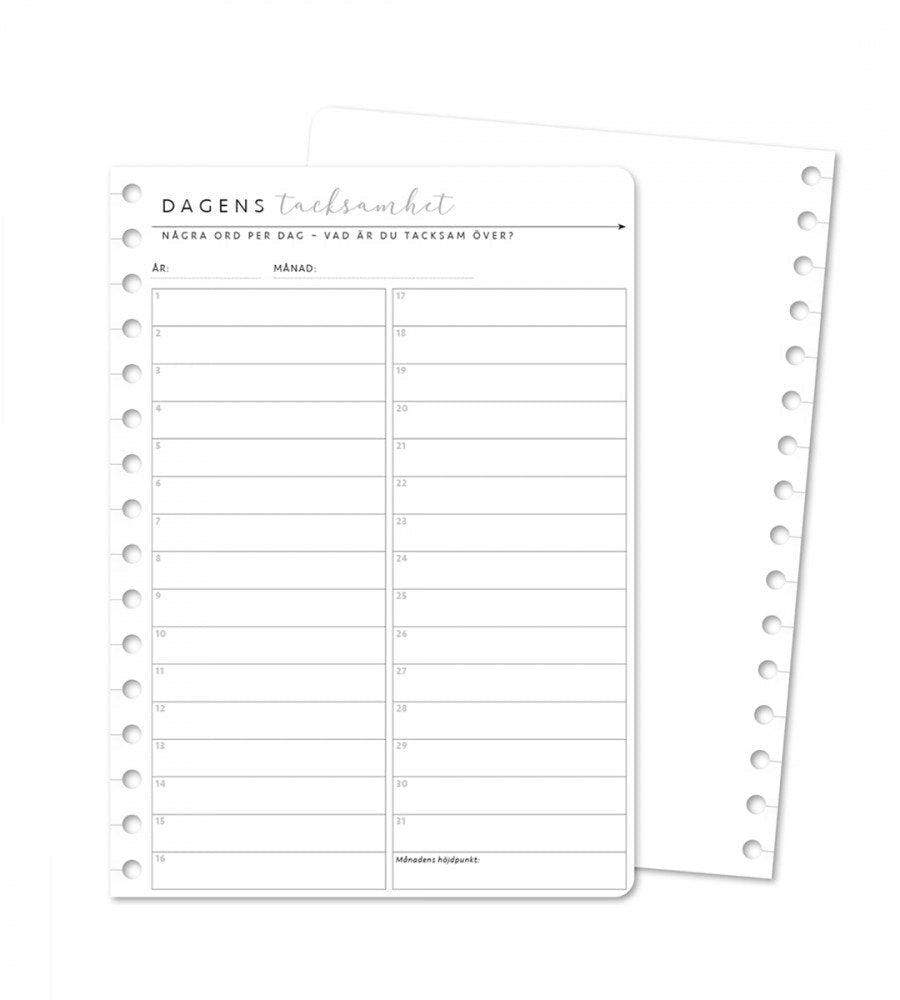 Snap in refillsidor - Dagens tacksamhet till almanacka - Storlek A5 - Personal Planner