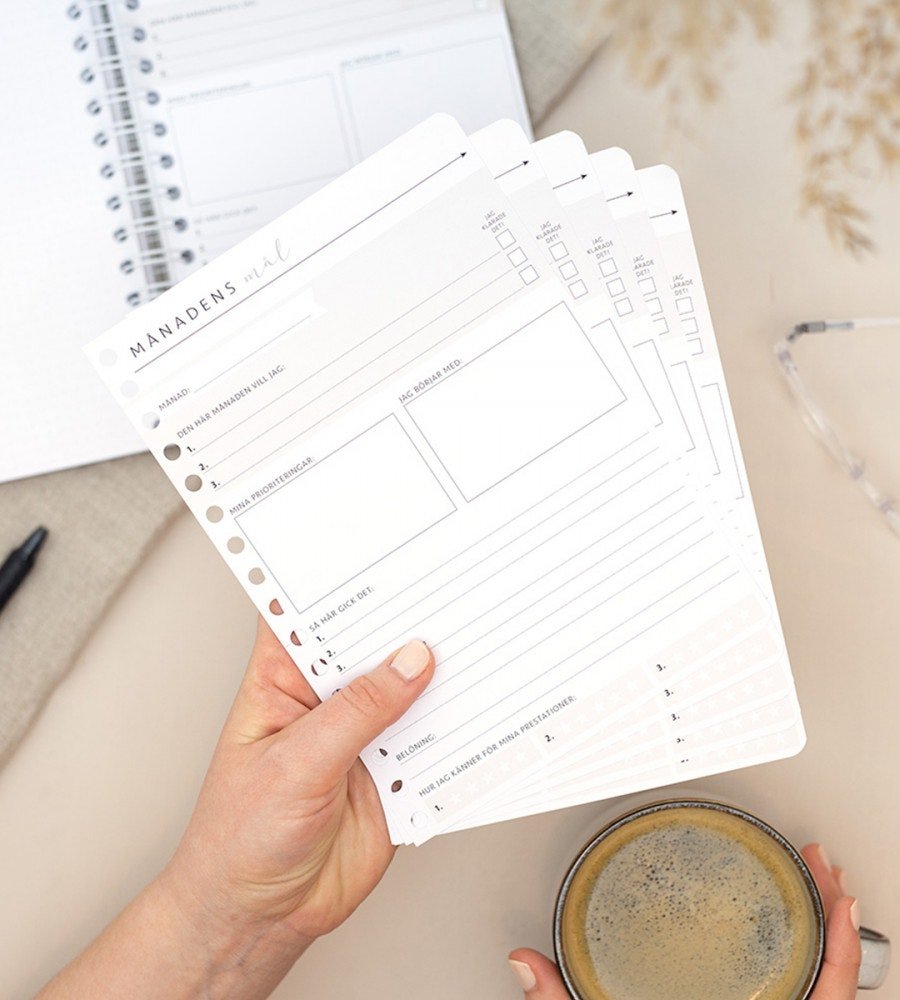 Snap in refillsidor - Månadens mål 12-pack till almanacka - storlek A5 - Personal Planner
